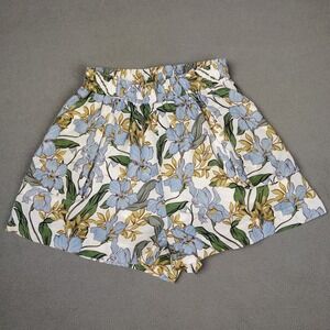 Amalie Flared Floral Shorts Womens 8 Blue Iris Print Stretch Waist Casual Beach